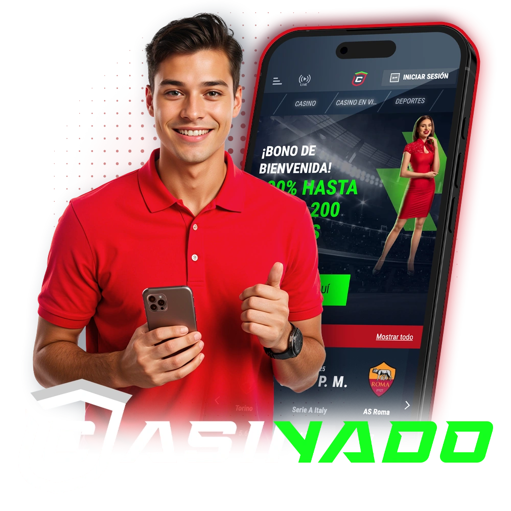 Descarga la aplicación móvil Casinado para disfrutar de tus juegos favoritos y apostar en deportes.