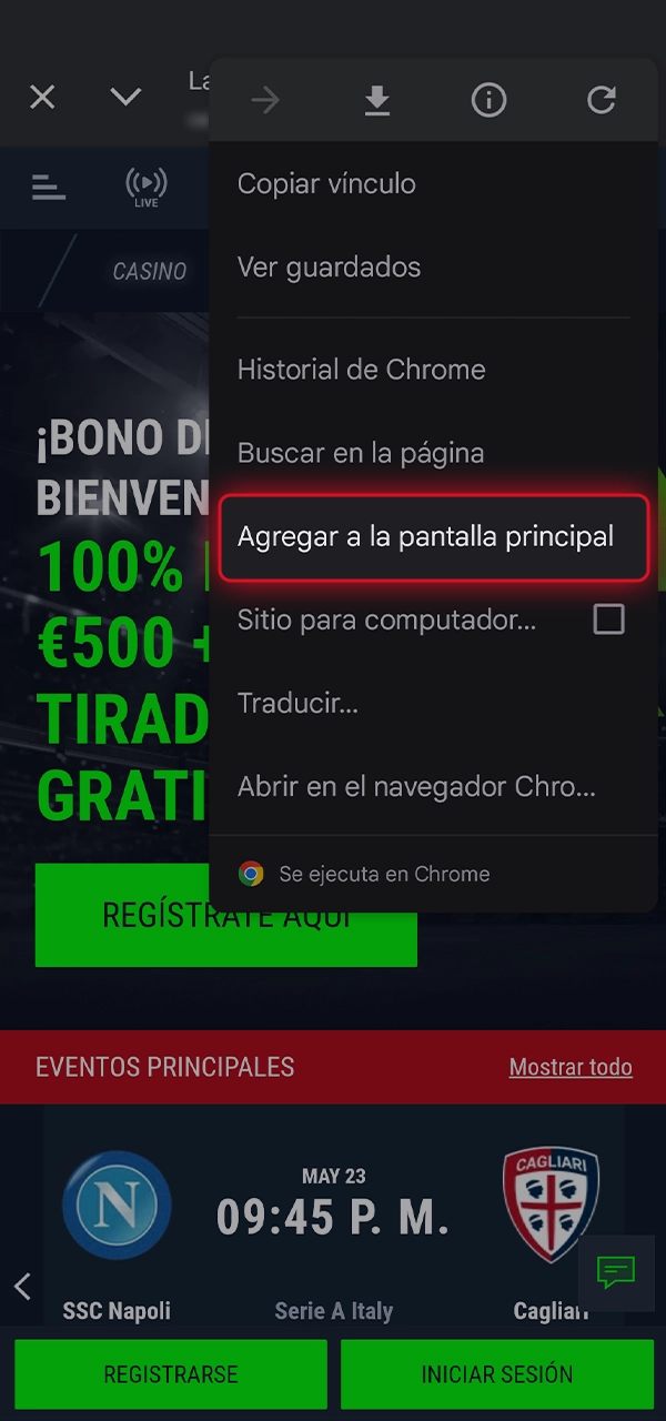 Sencillos pasos para encontrar el botón Añadir a la pantalla de inicio.