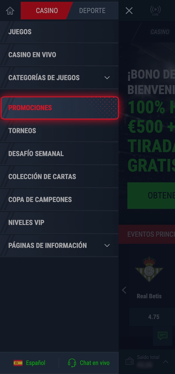 Ve a la sección de bonos.