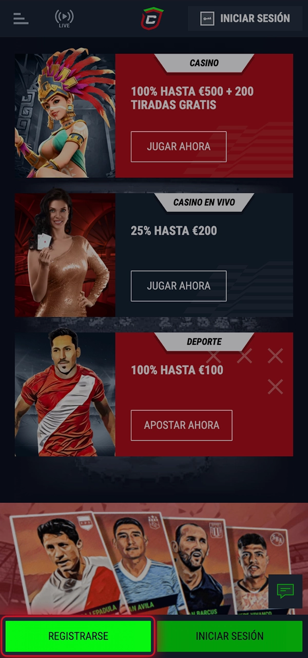 Sigue las instrucciones para registrarte en Casinado.
