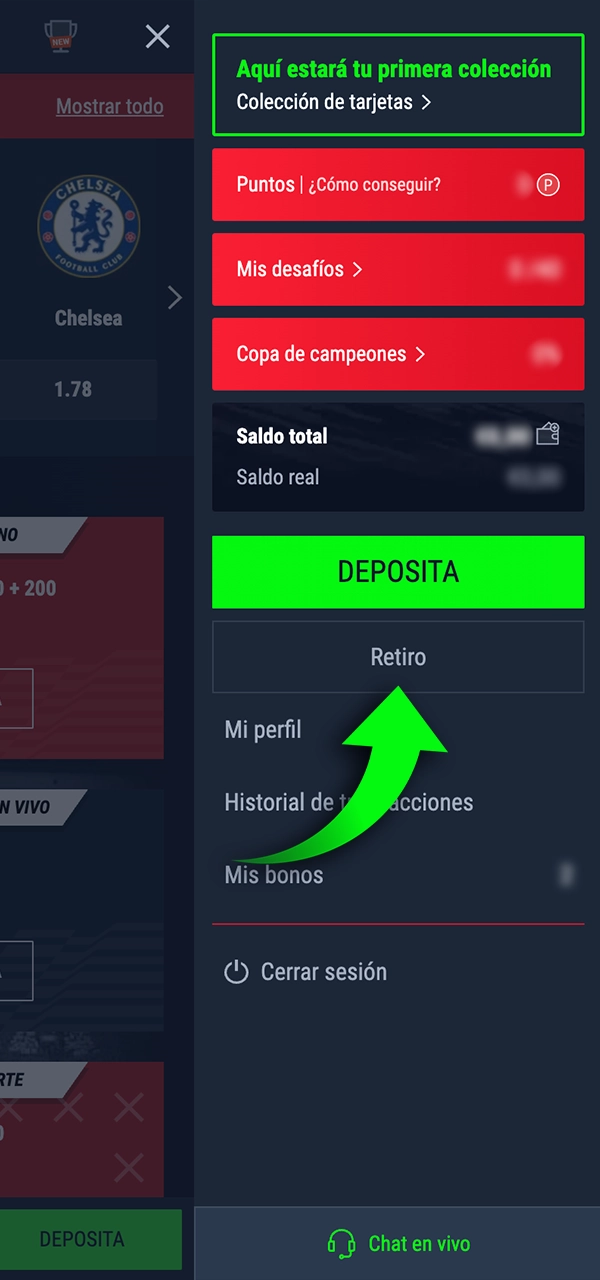 Descubre cómo acceder a la sección de retiros.