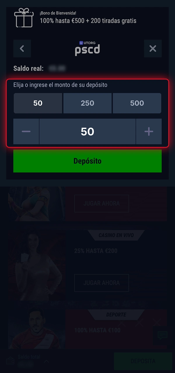 Descubre cómo indicar el importe del depósito.