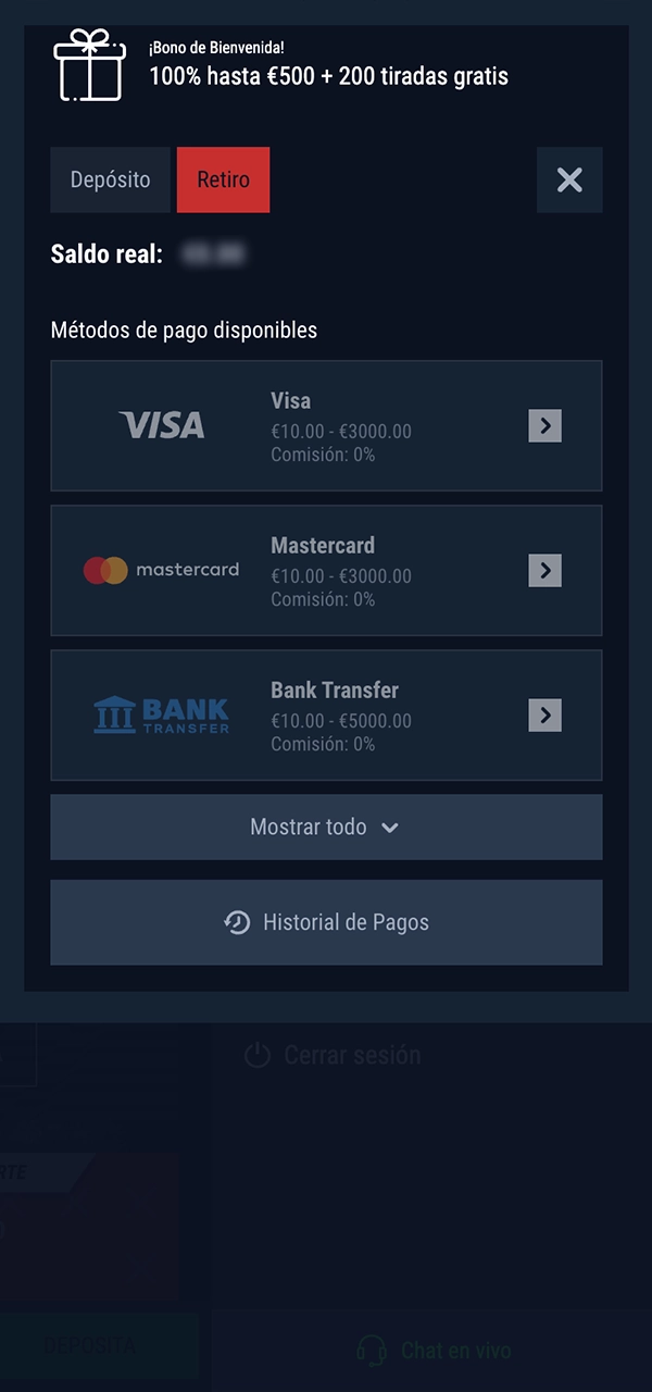Elige entre las opciones disponibles para retirar dinero de Casinado.
