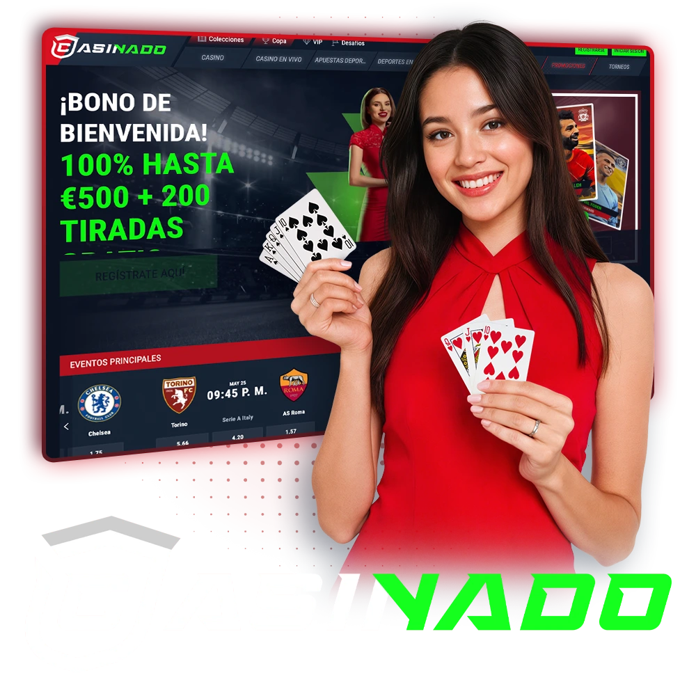 Entra en el casino online Casinado, juega a las tragaperras, haz apuestas deportivas y de eSports y gana.