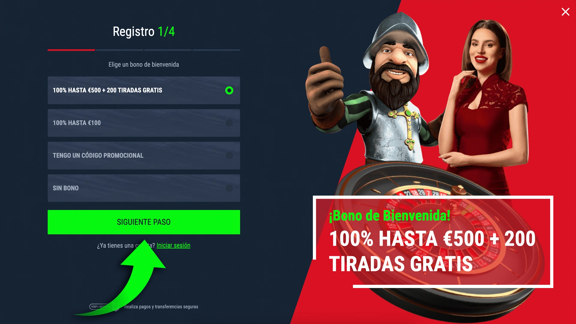 Para comenzar el registro, seleccione el bono de bienvenida que desea recibir.