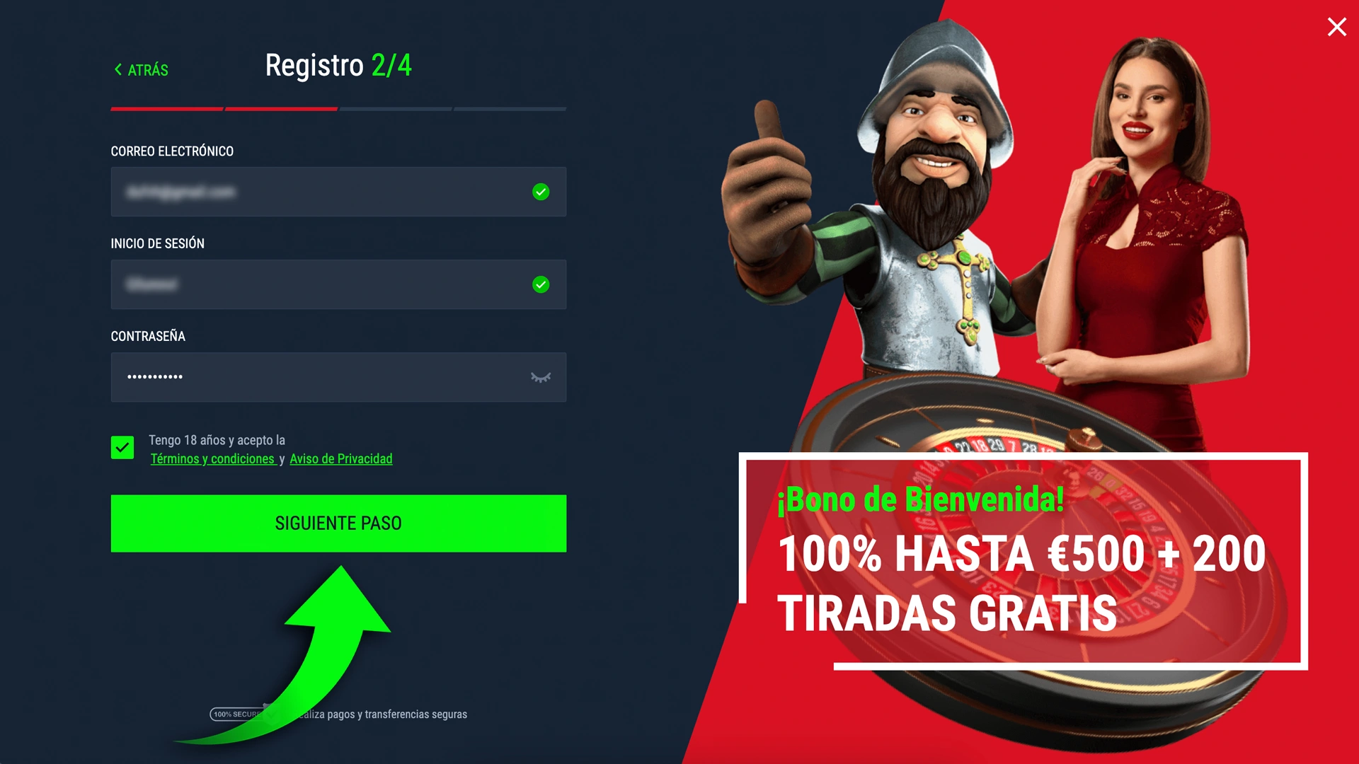Introduzca su nombre y contraseña para continuar con el registro.