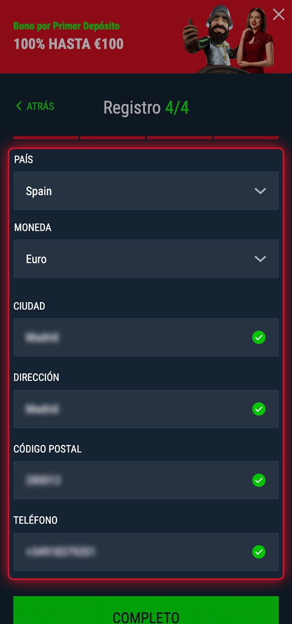 Descubre cómo rellenar los datos de contacto para registrarte en Casinado.