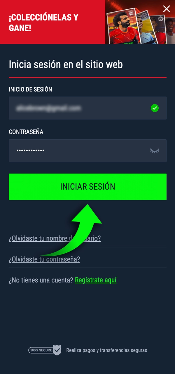 Finaliza el inicio de sesión pulsando el botón Iniciar sesión.