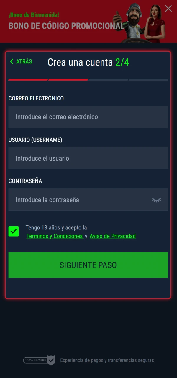 Rellena la información requerida como nombre, fecha de nacimiento y correo electrónico.