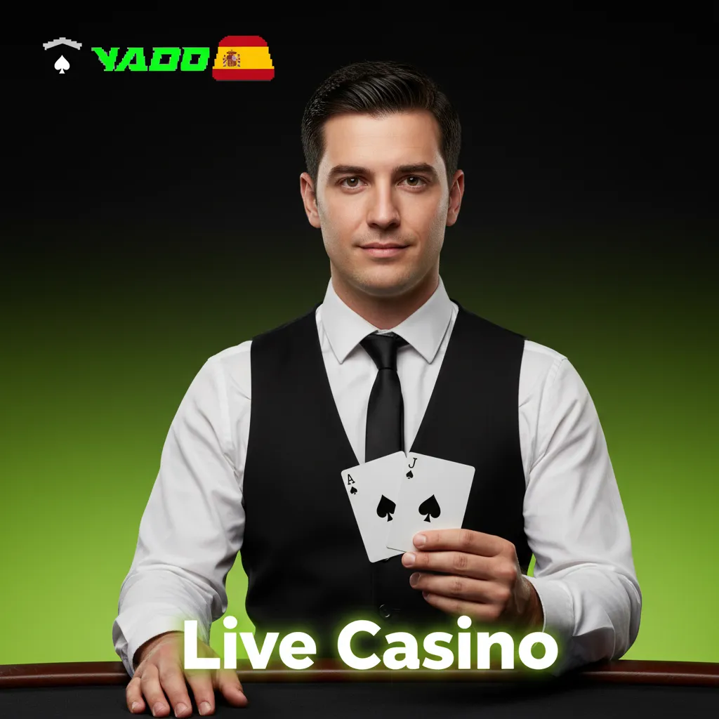 Mesa de casino con crupier en vivo; transmisión tipo TV con Blackjack, Ruleta, Baccarat, Poker y Game Shows.