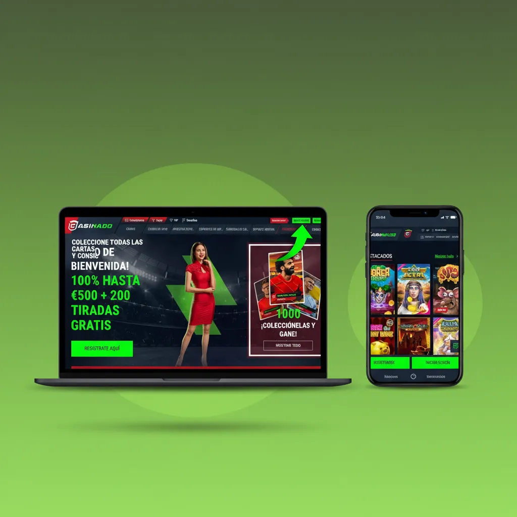 Interfaz del sitio web de Casinado para España, con barra superior de navegación: Deportes, En Vivo, eSports, Casino y más.